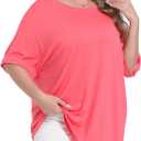 Womens Plus Size Oversized T Shirts Summer Half Sleeve Crew Neck Tops Casual Tunic Blouse (Red)