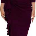 Plus Size Dresses for Women 3/4 Sleeve Bodycon Ruffle Vintage Midi Pencil Dress XXXL