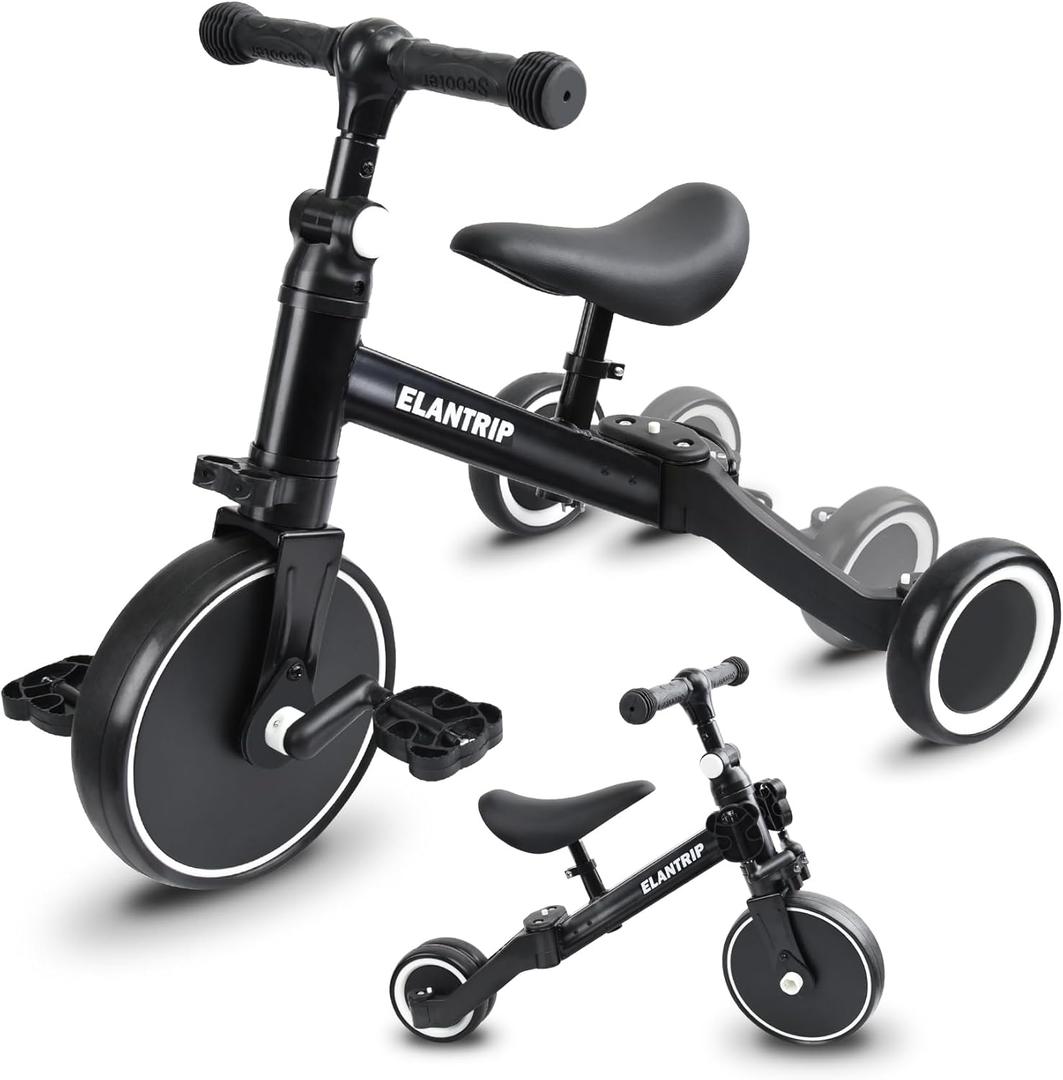 Elantrip 5 in 1 Balance Bike for 1 to 3 Years Old Kids,Toddler Tricycle Kids Trikes Tricycle, Best Toys for Boy & Girl, Balance Training,Adjustable Seat and Removable Pedal (Black)