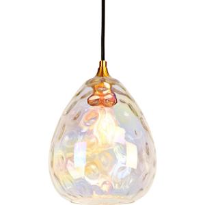 Gold Pendant Lighting with Stained Hammered Glass Shade, 1-Light Art Deco Hanging Lamp for Kitchen Island, Dining Room, Bedroom (Colorful Glass Shade)