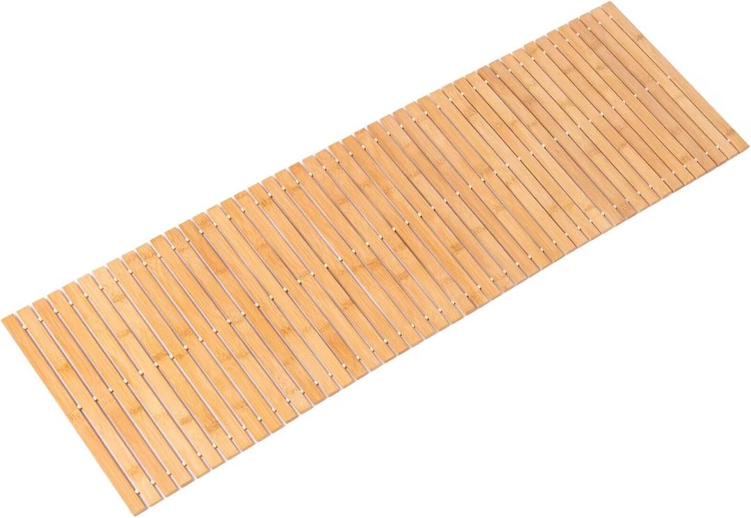 Bamboo Bath Mat Bathroom Runner Long Large Rugs Floor Wood Shower Bathtub Waterproof Non Slip Accessories 16x48 Inch Easy to Clean, Natural Bamboo, 1 pc