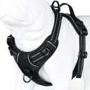 Soft Front Dog Harness .Best Reflective No Pull Harness with Handle and 2 Leash Attachments (Large (Pack of 1), Black)