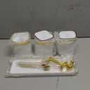 3 Pack Gold Condiment Spice Jars with Lids, Spoons, Tray - Plastic Seasoning Box Set for Salt, Pepper, Sugar - Kitchen Storage