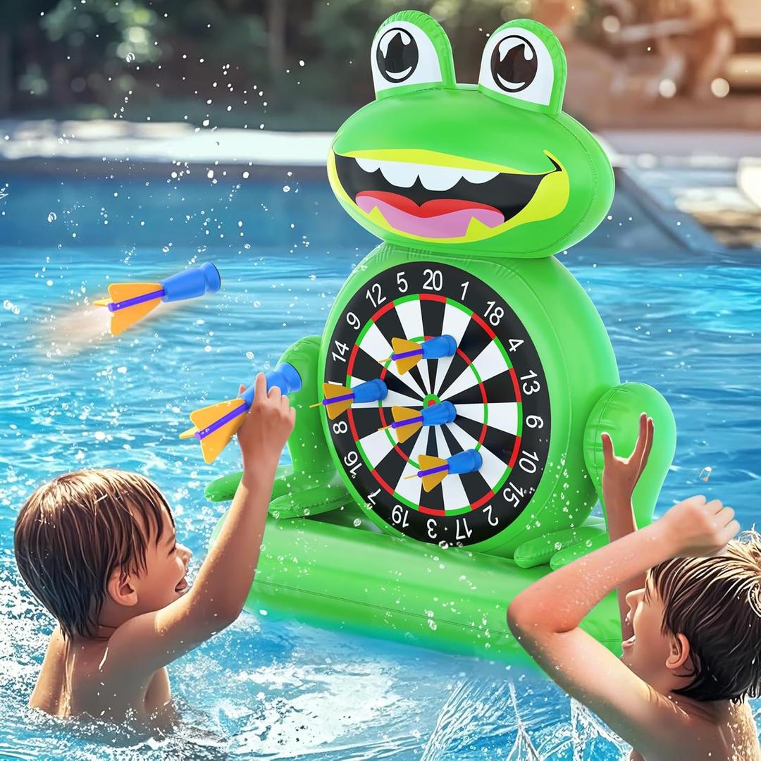 MOONTOY Pool Toys for Kids, Inflatable Frog Dart Board Game, Pool Games for Beach & Backyard, Summer Water Toys for Boys Girls Ages 6-12, Teens & Adults (Pump Included) (Green)