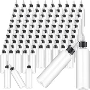 Irenare 100 Pcs 1 oz Squeeze Clear Sauce Bottles with Twist Cap Lids Empty Small Round Plastic Bottles for Oil, Liquids, Paint, Condiment Dispenser, Tattoo Ink, Hair Applicator, Crafts