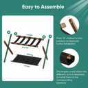 Smuxee Walnut Bamboo Luggage Rack Pack of 2, Foldable Suitcase Stand with Storage Shelf, Easily Assembled Luggage Stand with 5 Nylon-Straps for Guest Room Hotel Bedroom