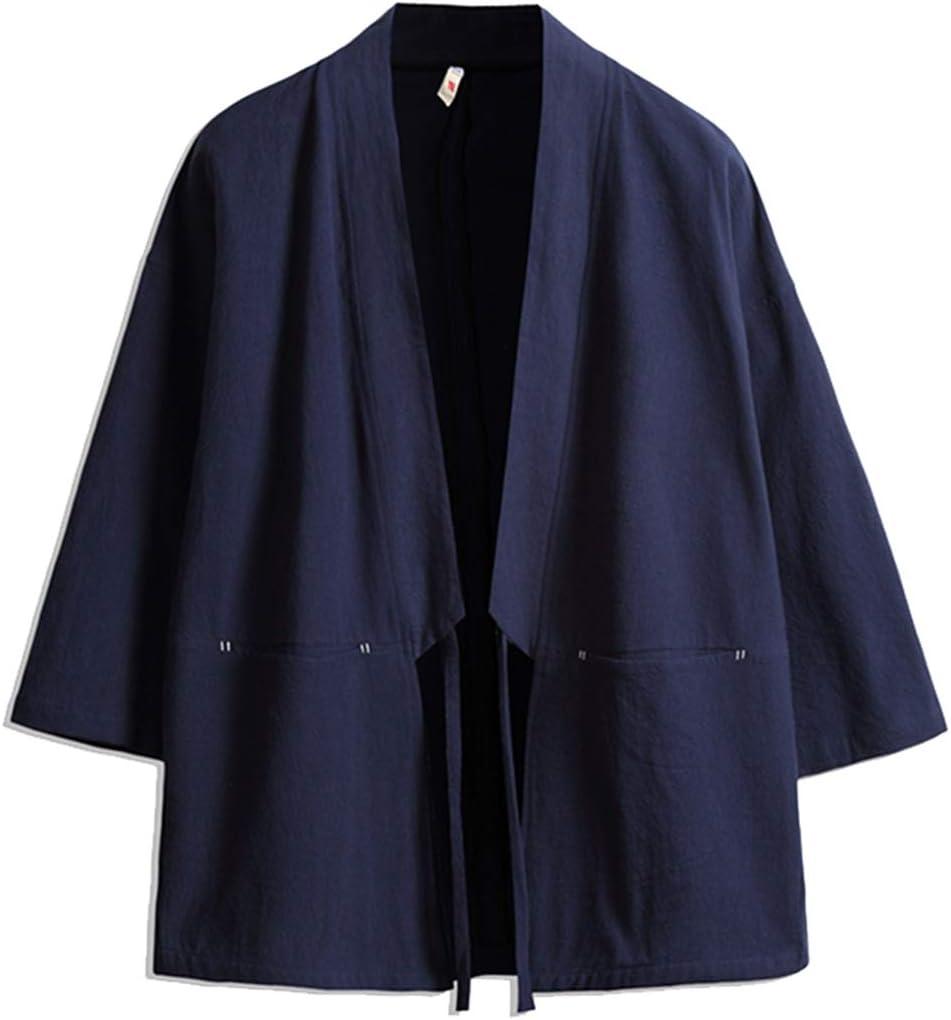 Seidarise Men's Kimono Traditional Japanese Clothing Male Cardigan Noragi Jacket Yukata Coat Haori (XX-Large, Navy)