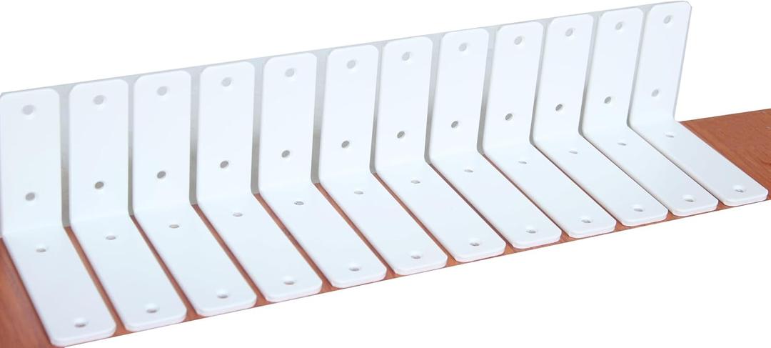 12 Pack - L 5" x H 4" x W1.5, 5mm Thick White L Shelf Bracket, Iron Shelf Brackets, Metal Shelf Brackets, Floating Shelf, Shelf Supports with Screws
