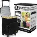 Ultra Compact Cooler Smart Cart with Wheels - Collapsible Insulated Cooler Bag - Foldable Travel Cooler 36 Cans - Leak Proof Trolley - Black