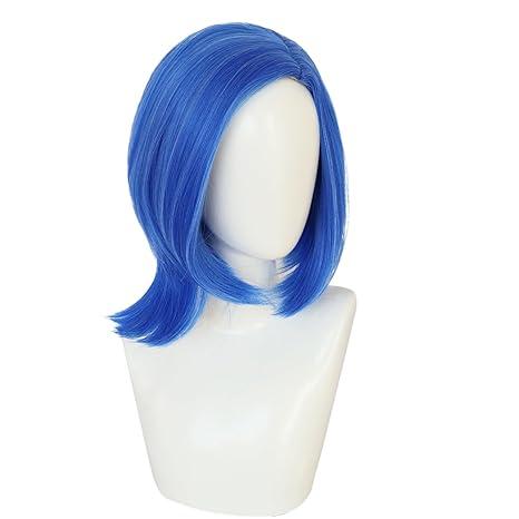 Maingua Wig Flip Wig Women Short Green Hair with Purple Scarf Girls Synthetic for Cosplay Halloween (Deep Blue)
