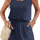 AUSELILY Summer Dresses for Women 2026 Casual Sleeveless Drawstring Waist Beach Cover up Mini Short Dresses with Pockets (S)