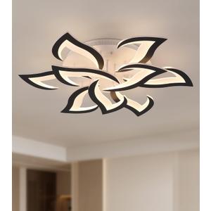Ceiling Light Fixture Modern Black LED Flower Light Fixtures Ceiling Mount with Remote Control for Living Room, Bedroom, Kitchen, Dimmable W31.5