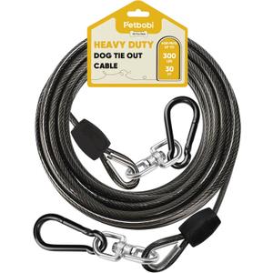 Petbobi Heavy Duty Dog Tie Out Cable Up to 300Lbs - 30FT Extra Strong Wire Cable for Large Pets - Rust Proof Dog Leash with Carabiners and 360 Swivel - Chain Leads for Yard Camping Outside