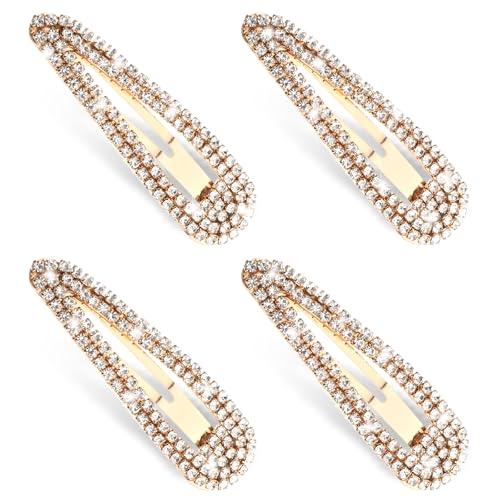 3 PCS Rhinestone Hair Clips, Water Drop Crystal Hair Barrettes Bling Metal Snap Duckbill Hairpins Hair Pin for Women Bridal, Wedding, Party, Prom 2.36 Inch, Gold