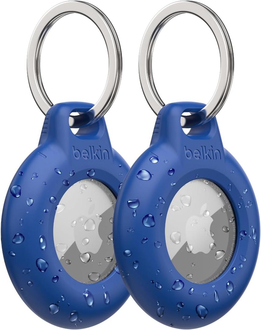 Belkin Waterproof Apple AirTag Secure Holder with Key Ring - Durable Scratch-Resistant AirTag Case, Protective Keychain Accessory for Keys, Pets, Luggage, Backpacks, and More - Blue (2-Pack)