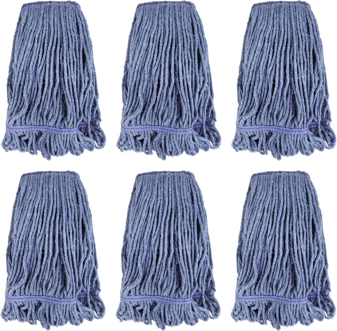 Commercial Heavy Duty Mop Heads Replacement: 6 Packs Industrial Wet Mop Head for Floor Cleaning - Commercial Products Looped End String Head Refills