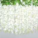 Wisteria Hanging Flowers Garland, Artificial Wisteria Garland White Fake Wisteria Flower for Wedding Arch Wall Backdrop Home Party Garden Outdoor Decoration (White, 4 Pack)