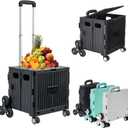 Foldable Utility Cart Folding Shopping cartsCollapsible cart with Stair Climbing Wheels, 8 Wheel Shopping cartCollapsible Rolling Crate with Telescoping Handle (Black, 14.96 * 14.96 * 31.3)