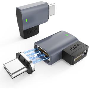 3C'S USB C Magnetic Adapter(2 Pack),11Pin Right Angle Type C Magnetic Adapter,Supports USB PD 100W Fast Charging, 480Mbps Transfer Speed,Compatible with MacBook Pro/Air and Most USB C Devices