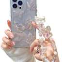 Fycyko Compatible for iPhone 15 Pro Case Cute Butterfly Pattern Clear Design Aesthetic Women Teen Girls Glitter Pretty Crystal Sparkle Sparkly Phone Cases Protective Cover+Butterfly Chain