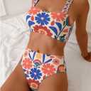 RoseSeek Women's 2 Piece High Waisted Bikini Sets Graphic Wireless Bathing Suit Padded Beach Swimsuits (M)