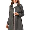 Allegra K Women's Faux Suede Trench Coat Notched Lapel Double Breasted Jacket with Belt Medium Dark Gray medium