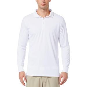 baleaf Men's Long Sleeve Golf Polo Shirt UPF 50 Quick Dry 3 Button Casual Work Outdoor Lightweight Performance Shirts (02-white)