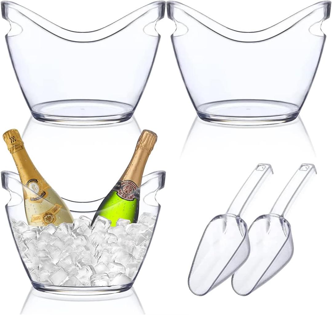 3 Pcs Ice Bucket for Parties Champagne Drink Plastic Acrylic Bucket for Cocktail Mimosa Bar Beverage Tub with Scoops for Champagne