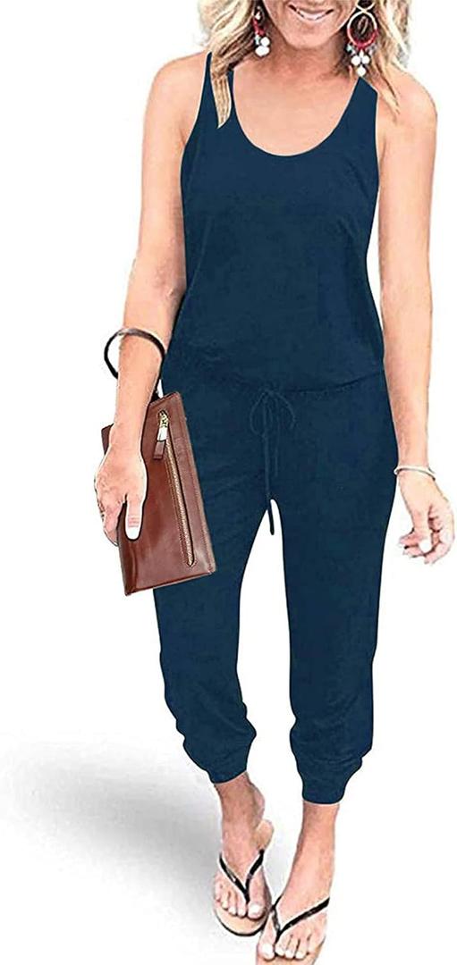 PRETTYGARDEN Womens Jumpsuit Casual Summer Romper 2026 Sleeveless Tank Lounge Cruise Airport Outfits Vacation Spring Clothes (Blue, L)