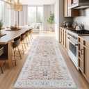 Jinchan Hallway Runner Rug 3x10 - Vintage Kitchen Rug Washable Runner Floral Boho Floor Cover Lightweight Non Slip Thin Retro Distressed Carpet for Bathroom Laundry Room Bedroom Stairway Pink Blush
