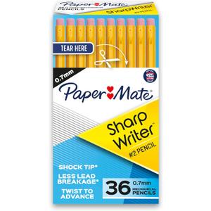 Paper Mate SharpWriter Mechanical Pencils | 0.7 mm #2 Pencil | Pencils for School Supplies, Yellow, 36 Count