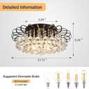 CVKASH Crystal Floral Chandelier 4-Light Antique Modern Black Flush Mount Raindrop Crystal Ceiling Lighting Fixture Chandelier for Living Room Bedroom Dining Room Entryway D17.71 H8.26, 17.9 Inch