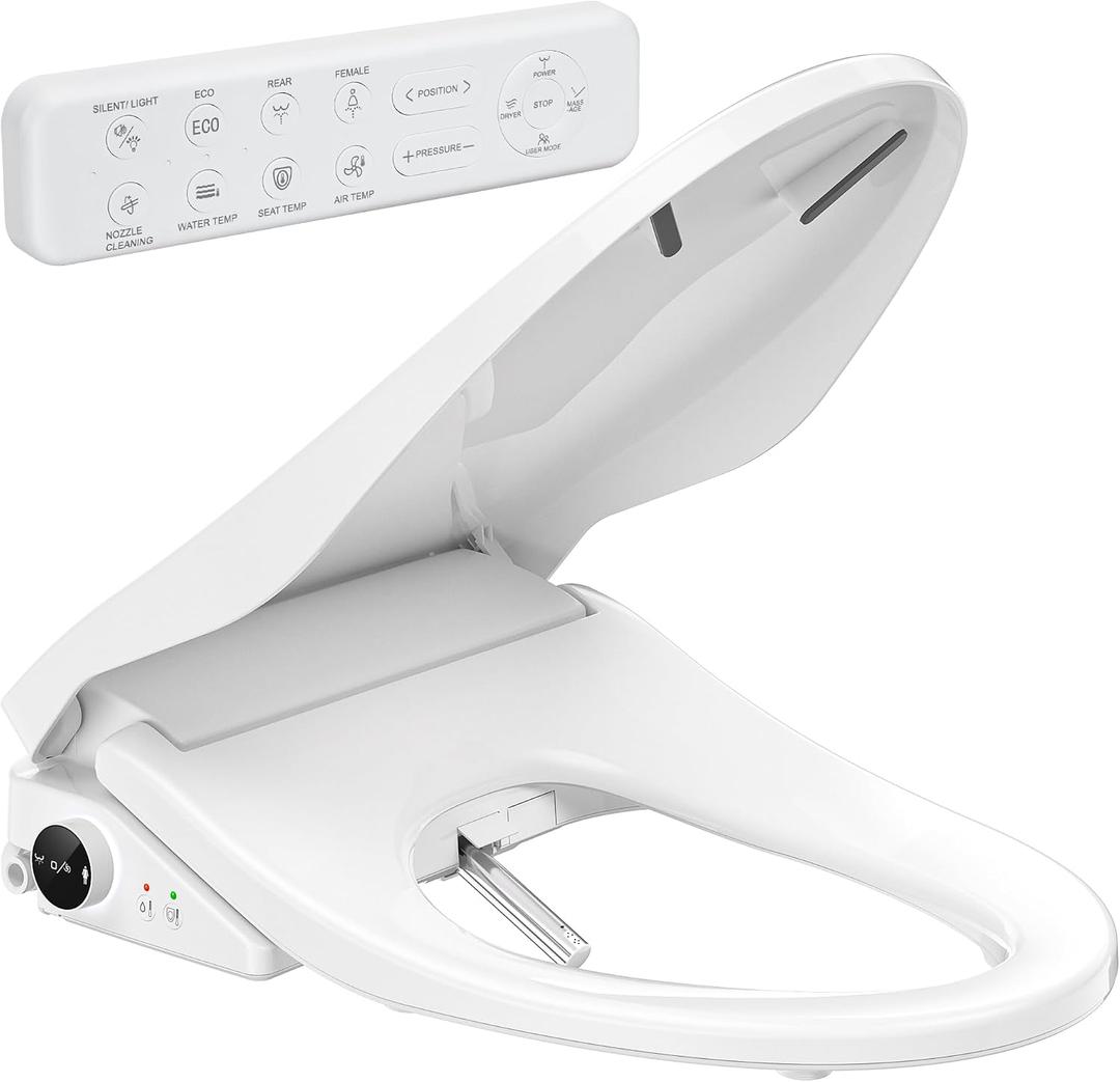Electric Bidet Toilet Seat with Instant Warm Bidet Wash & Warm Air Dryer, Self-Cleaning Stainless Steel Nozzle, Soft Close Lid, Elongated