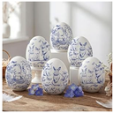 DoubleFill 6 Pcs Ceramic Blue and White Easter Eggs Chinoiserie Porcelain Eggs Spring Basket Bowl Filler Rustic Decorative Farmhouse Ornaments for Easter Home Trays Holiday Party Decorations