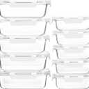 [10-Pack]Glass Meal Prep Containers with Lids, MCIRCO Glass Food Storage Containers with Snap Locking Lids, Airtight Lunch Containers, Microwave, Oven, Freezer and Dishwasher, White