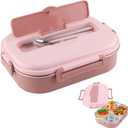 Niiyen 1500ml Lunch Box 4 Compartments Pink Food Lunch Containers with Spoon Chopsticks & Soup Bowl Adult Kids Bento Lunch Box with Tableware Removable Liner, for School Office Picnic