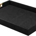 14x20 Inches Black Faux Leather Wrappen Wood Serving Tray with Metal Handles for Various Occasions, Ottoman, Home Decor Decorative, Living Room, Coffee Table Organizer, Serving Breakfast On Bed