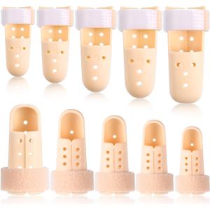 BBTO 10 Pcs Mallet Finger Splint, 5 Sizes Finger Support Brace Stabilizer Straightener Plastic Fingertip Protectors Arthritis Knuckle Immobilization for Thumb Pinky Middle Index Ring(Beige) (skin color)