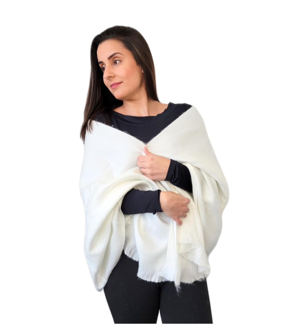 LATITUDE ZERO Ultra-Soft Alpaca Wool Blend Shawl, White Wedding Pashmina