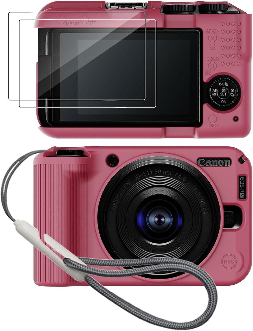 Silicone Case for Canon EOS R50 V Digital Camera with 2PCS Screen Protector and Lanyard Canon EOS R50 V case -red