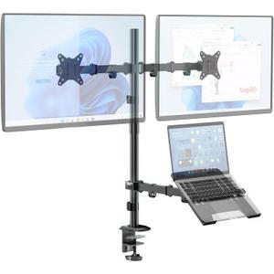 Dual Monitor Stand and Laptop Mount Fit Two 17 to 32 Inch Monitor and 10 to 17 Inch Laptop,Extra Tall Adjustable Stand,19.8 lbs Weight Capacity per Arm,Black
