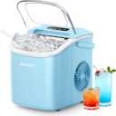 EUHOMY Countertop Ice Maker Machine with Handle, 26lbs Per Day, 9 Ice Cubes Ready in 6 Mins, Auto-Cleaning Portable Ice Maker with Basket and Scoop, for Home/Kitchen/Camping/RV (Blue)