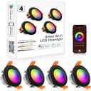 YGS-Tech Smart 2 Inch Recessed Lighting, WiFi LED Downlight 5W 120V, Compatible with Alexa and Google Home, Dimmable RGB & CCT 2700-6500K, Black Trim, LED Ceiling Light with Driver (4 Pack)