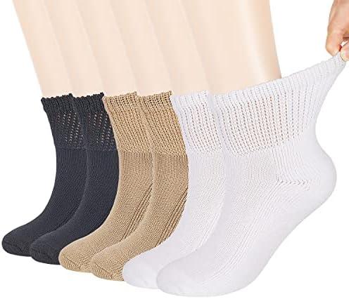 MD FootThera 4 Pairs Non-Binding Diabetic Ankle Socks for Men Women Loose Fit Top Soft Crew Socks Cushion Sole Circulatory Breathable Neuropathy Ankle Socks for Elderly Swelling Legs