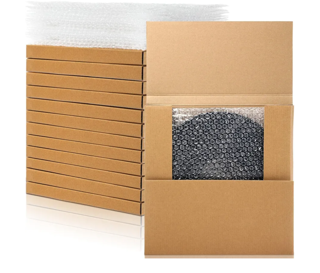 Janlaugh 10 Sets Vinyl Record Mailers 12.6 x 12.6 x 1" Shipping Boxes Easy Fold Album Corrugated Cardboard Box with Fragile Stickers and Bubble Bags for Packing Shipping Moving Storage(Kraft Color)