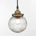 Yosoan 1-Light Vintage Kitchen Hanging Pendant Light Fixture, Single Hardwired Indoor Vanity Luxury Retro Textured Striped Round Glass Shade Samll Lamp for Dinning Room Living Room Island(Antique)
