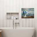 fengyuyi Blue Ocean Flower Canvas Wall Art Bathroom Decor Just Breathe Picture Hydrangea Cotton Floral Wall Decor Butterfly Prints 16x20inch