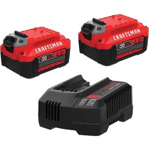 CRAFTSMAN 20V Power Tool Battery 2-Pack, Lithium-ion with Charger (CMCB204-2CK)
