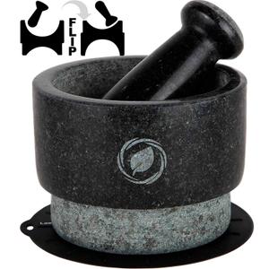 Laevo Mortar and Pestle Large Set - Black Granite Stone Spice Grinder, 2.1 Cup Capacity, 5.5 Inches - Reversible Molcajete Mexicano - Guacamole, Spices - Large Mortar and Pestles Set