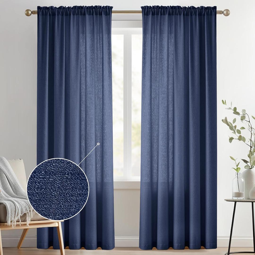Melodieux 84 Inches Curtain for Living Room - Light Filtering, Linen Look, Rod Pocket, Semi Sheer Curtain Drapes for Home Office, Bedroom (52" W x 84" L, 2 Panels)